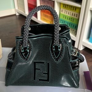 Great condition 100% authentic Fendi Black and turquoise/teal bag with straps